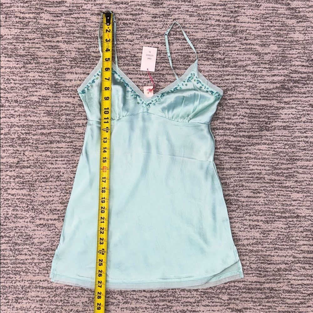NWT Gold Hawk TRIANGLE SILK CAMI Tiffany Blue X- Small Beaded / Embellished - Picture 7 of 9